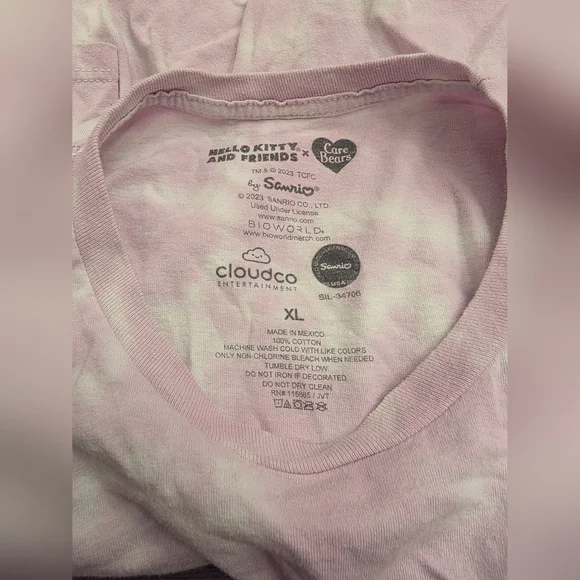 Hello Kitty x Care Bears Women's Heart Balloon & Stars Shimmer Design Tie-Dye XL - Picture 6 of 8